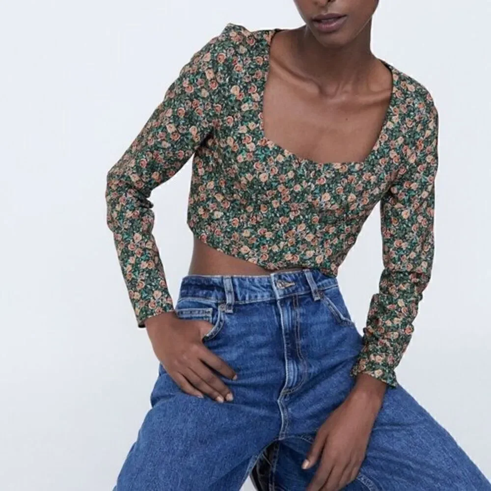 ZARA FLORAL PRINT CROP TOP‎